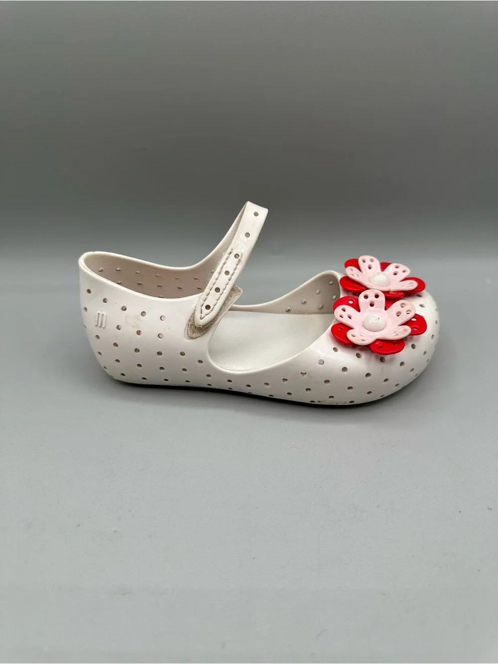 Mini Melissa Furadinha XII Mary Jane Jelly Flats Girls 10 White Floral